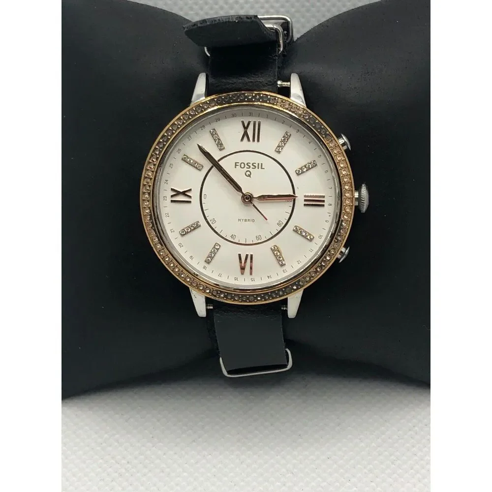 Fossil Q FTW5011 Womens Black Leather Analog White Dial Hybrid Smart Watch HK114